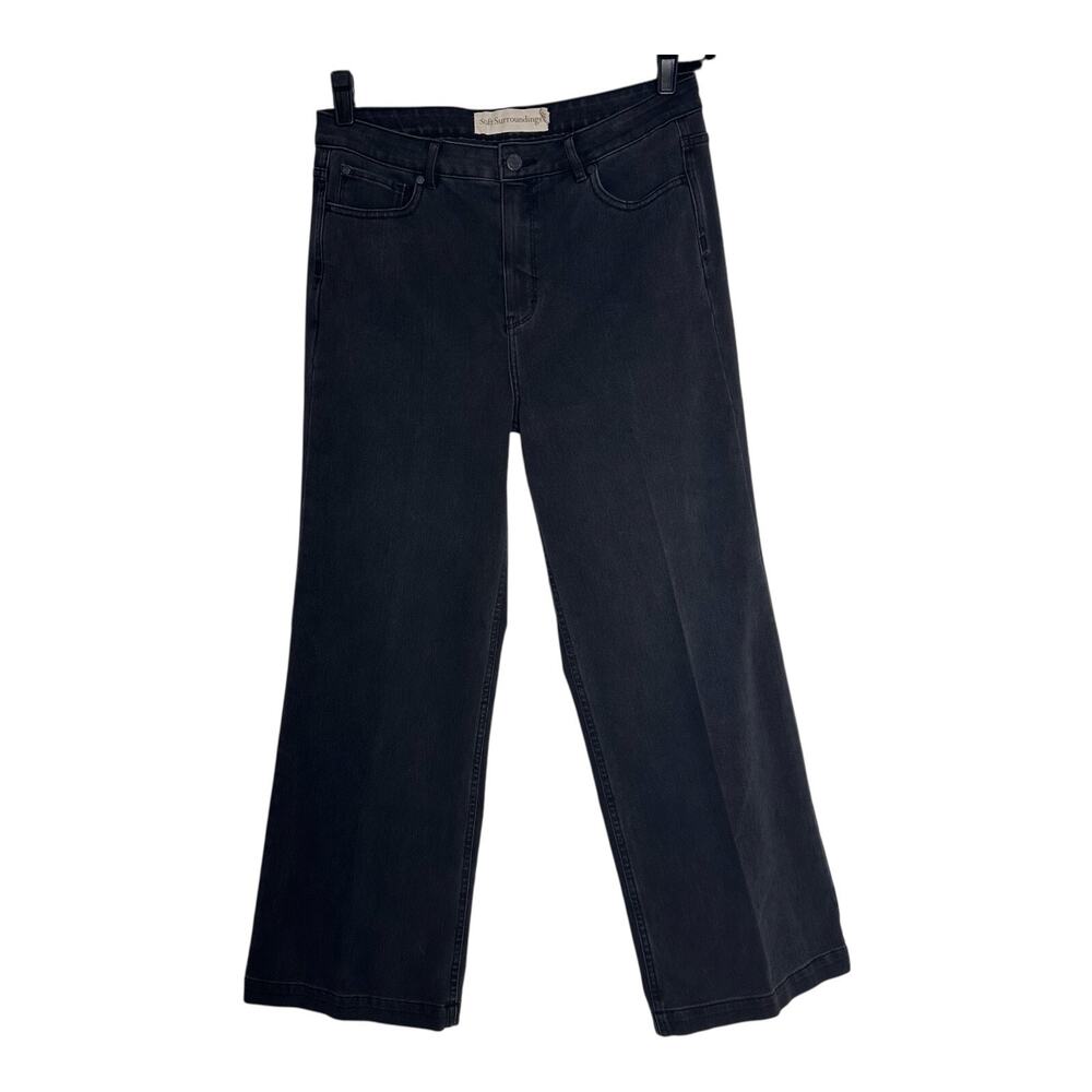 Soft Surroundings Size-12 Women Jeans Black High Rise Wide Leg Stretch